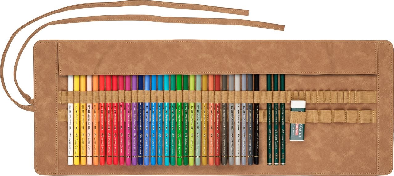 Faber-Castell Polychromos - Set di 30 Matite Colorate Professionali con Mina da 3,8 mm, Rotolo in Ecopelle, Pigmenti Brillanti e Resistenti all'Acqua