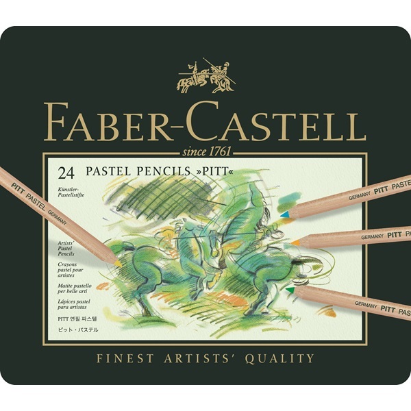 Faber-Castell Pitt Pastel - Matite pastello 24 pz in astuccio di metallo, spessore mina 4,3 mm, colori assortiti