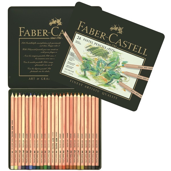 Faber-Castell Pitt Pastel - Matite pastello 24 pz in astuccio di metallo, spessore mina 4,3 mm, colori assortiti