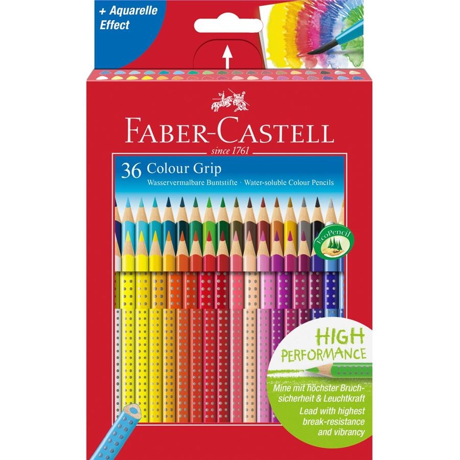 Faber-Castell 112442 Matite Colorate Colour Grip - Astuccio da 36 Pezzi, Acquerellabili, Ergonomiche e Atossiche