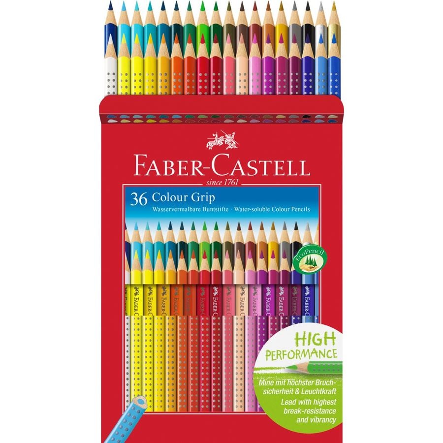 Faber-Castell 112442 Matite Colorate Colour Grip - Astuccio da 36 Pezzi, Acquerellabili, Ergonomiche e Atossiche