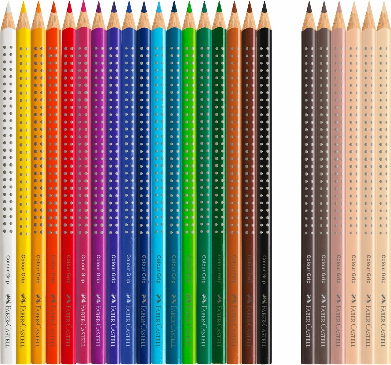 Faber-Castell 112819 Set di Matite Colorate Colour Grip, 24 Pezzi con 18 Colori Assortiti e 6 Colori della Pelle