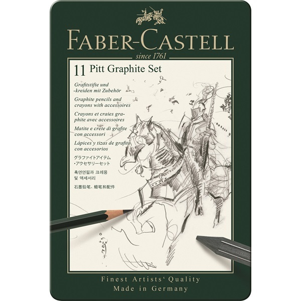 Faber-Castell Set Belle Arti Monochrome Graphite 112972 - Set per Principianti con Matite di Grafite e Creta in Astuccio di Metallo