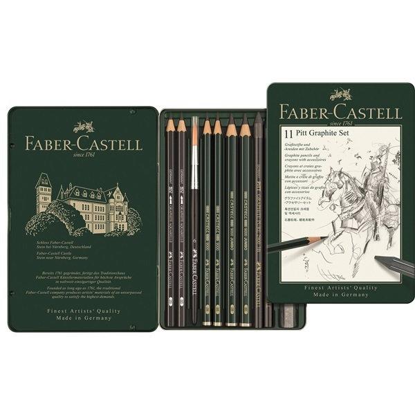 Faber-Castell Set Belle Arti Monochrome Graphite 112972 - Set per Principianti con Matite di Grafite e Creta in Astuccio di Metallo