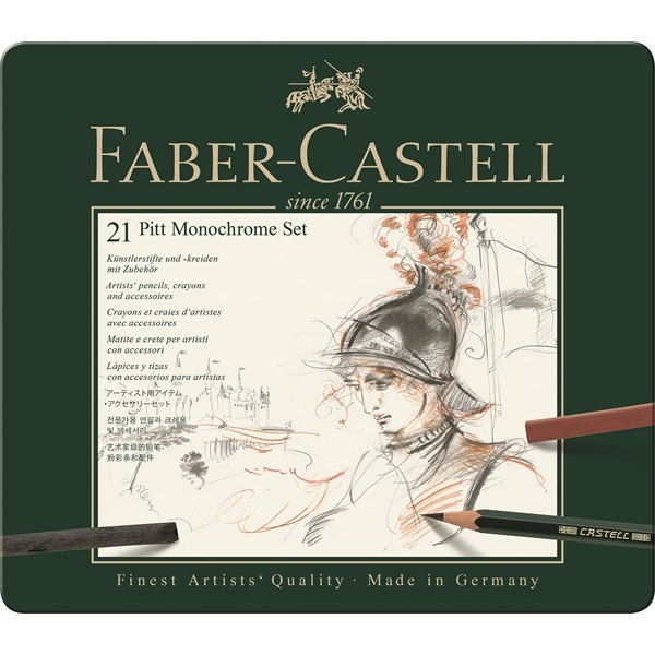 Faber-Castell Set da Disegno Artistico in Metallo - 21 Pezzi con Matite Grafite, Pastelli e Gessetti
