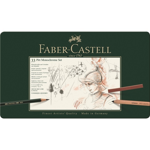 Faber-Castell Set Pitt Monochrome in astuccio di metallo, 33 pezzi per belle arti