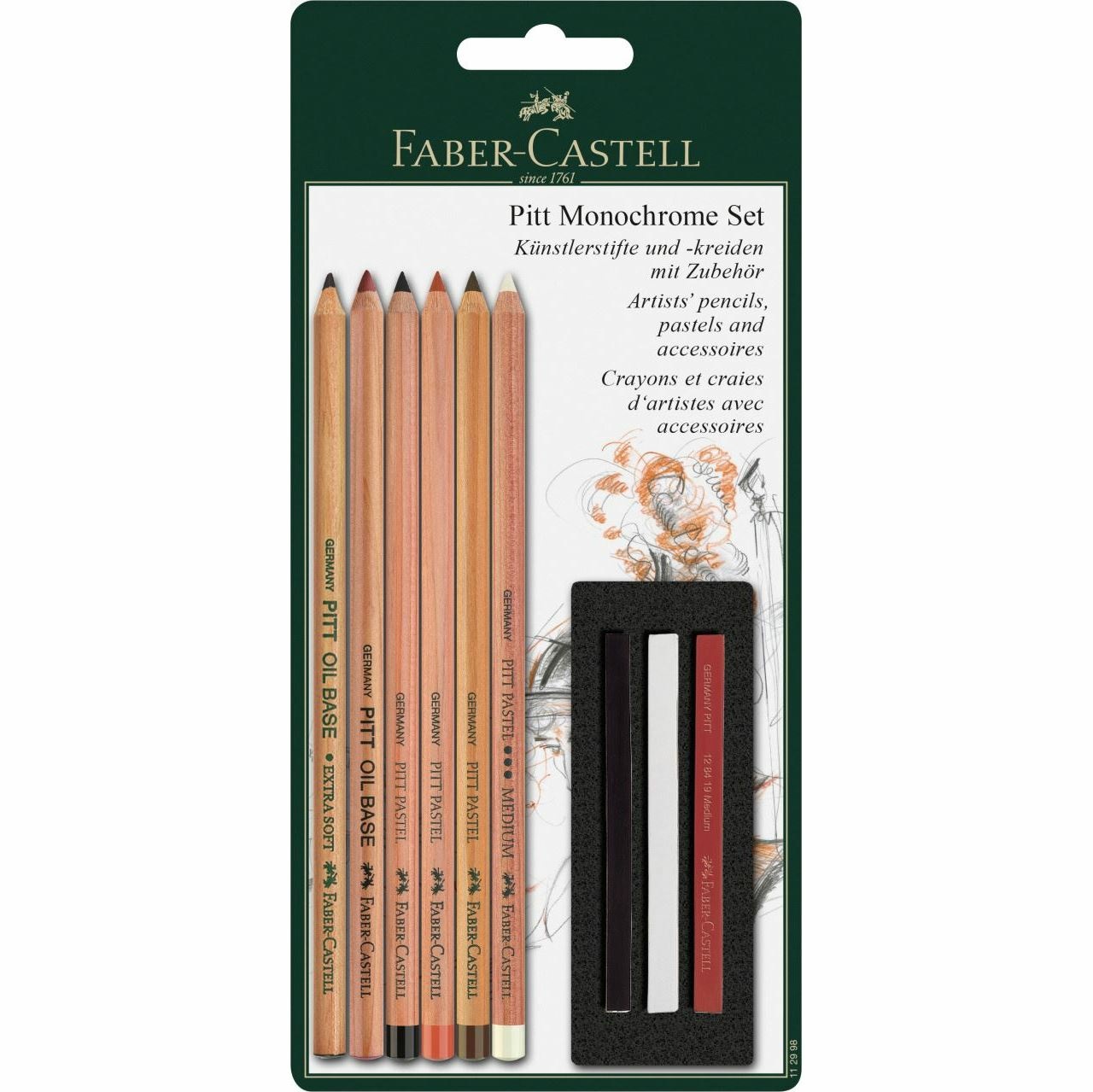Faber-Castell Pitt Monochrome Set 9 pezzi - Matite a base d'olio, Matite pastello e Pastelli in Nero, Bianco, Sanguigna e Seppia
