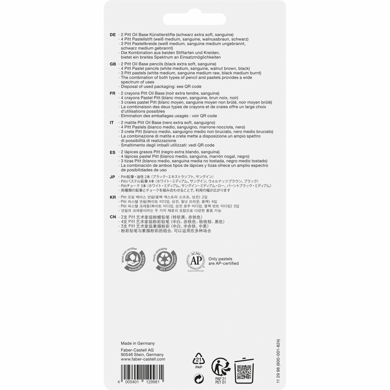 Faber-Castell Pitt Monochrome Set 9 pezzi - Matite a base d'olio, Matite pastello e Pastelli in Nero, Bianco, Sanguigna e Seppia