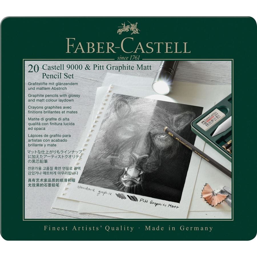 Faber-Castell Set di Matite Pitt Graphite Matt e Castell 9000, 20 pezzi con Accessori Inclusi