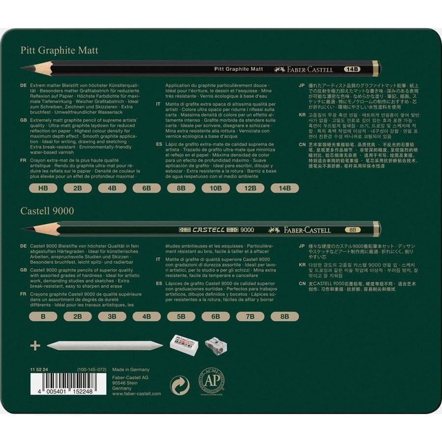 Faber-Castell Set di Matite Pitt Graphite Matt e Castell 9000, 20 pezzi con Accessori Inclusi