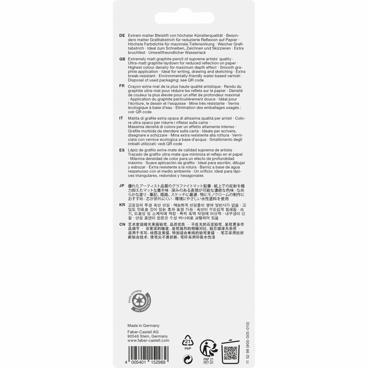 Faber-Castell 115298 Set di Matite Pitt Graphite Matt - 4 Matite (2B, 6B, 10B, 14B) con Temperamatite e Gomma