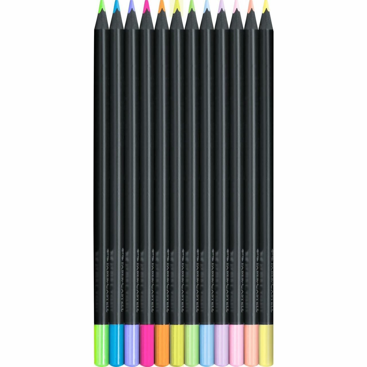 Faber-Castell 116410 Black Edition Set di 12 Matite Colorate Neon & Pastel, Ergonomiche e Resistenti alla Rottura, Ideali per Carta Chiara e Scura