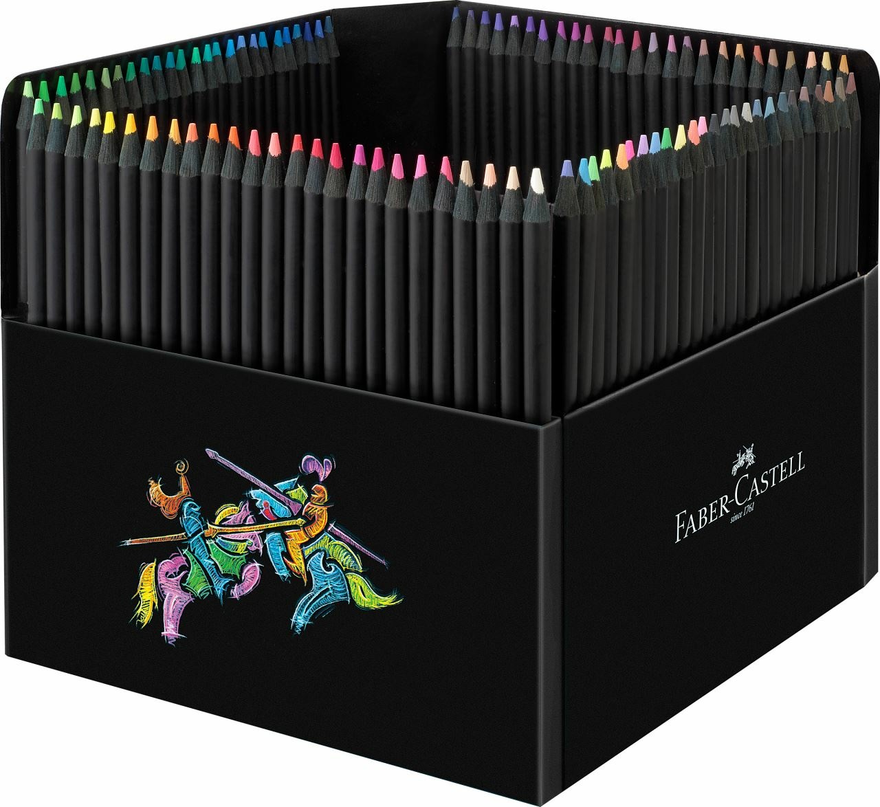 Faber-Castell 116411 Black Edition Matite Colorate 100 pz - Forma Triangolare Ergonomica, Mina Super Morbida, Resistenti alla Rottura, Astuccio e Gomma Dust-free