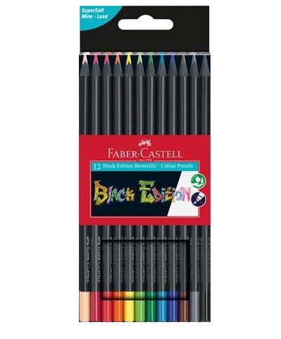Faber-Castell Black Edition Matite Colorate Triangolari 12 pz - Legno Nero, Mina SuperSoft, Resistente alla Rottura, Astuccio Appendibile