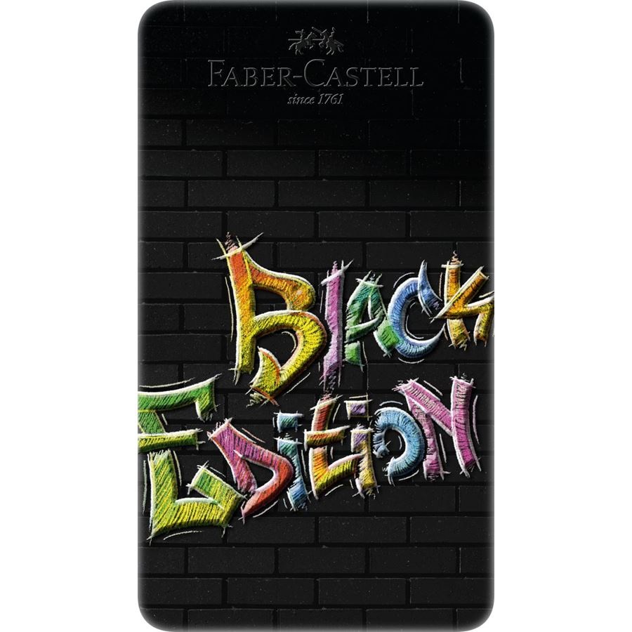 Faber-Castell 116413 Matite Colorate Black Edition - 12 Pz, Astuccio in Metallo, Mina SuperSoft, Legno Nero, Forma Triangolare Ergonomica