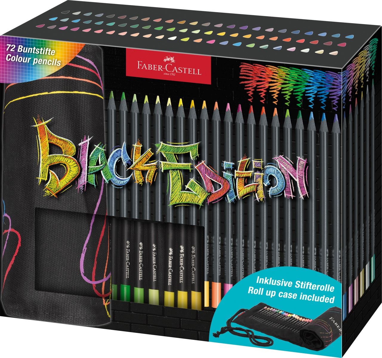 Faber-Castell 116418 Set di Matite Colorate Black Edition - 72 Pz con Colori Metallizzati e Neon, Refill SuperSoft