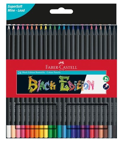 Faber-Castell 116424 Black Edition Set di 24 Matite Colorate Ergonomiche con Mina SuperSoft - Colori Vibranti e Resistenti alla Rottura