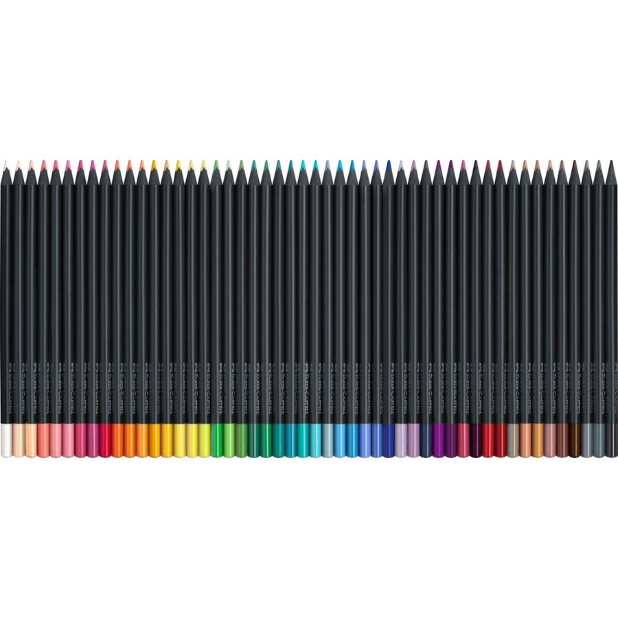 Faber-Castell 116450 Black Edition Set di 50 Matite Colorate - Mina Supersoft, Resistenti alla Rottura, Fusto Triangolare Ergonomico, Colori Vibranti per Carta Chiara e Scura