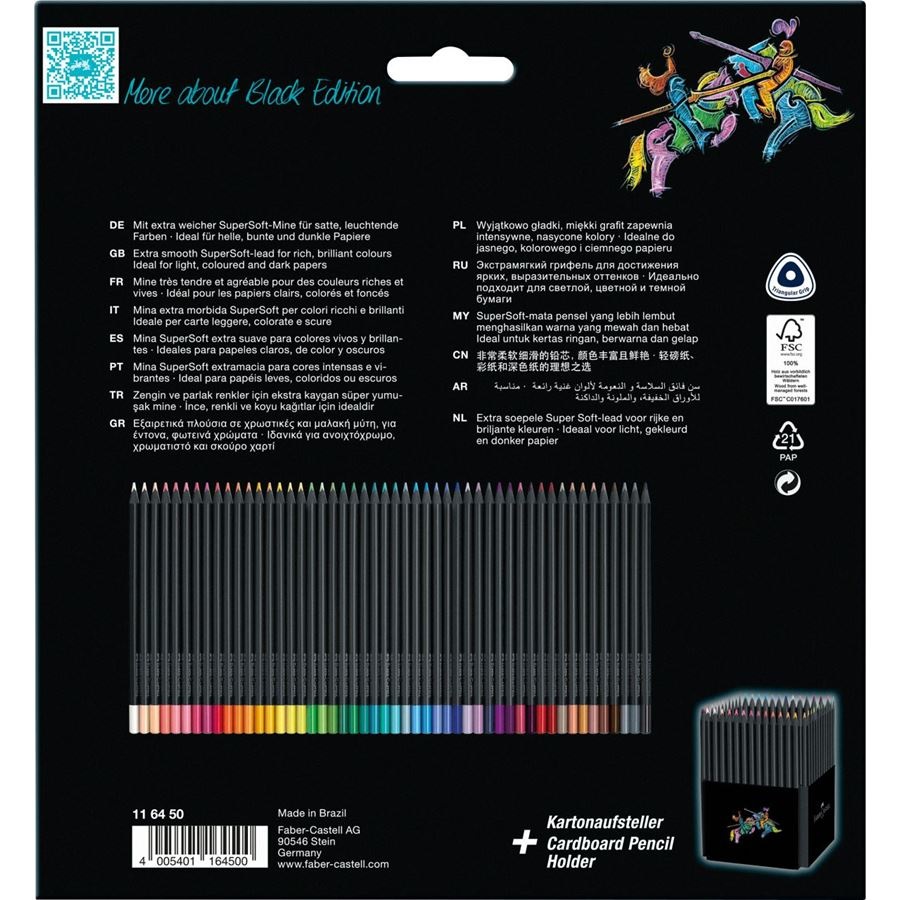 Faber-Castell 116450 Black Edition Set di 50 Matite Colorate - Mina Supersoft, Resistenti alla Rottura, Fusto Triangolare Ergonomico, Colori Vibranti per Carta Chiara e Scura