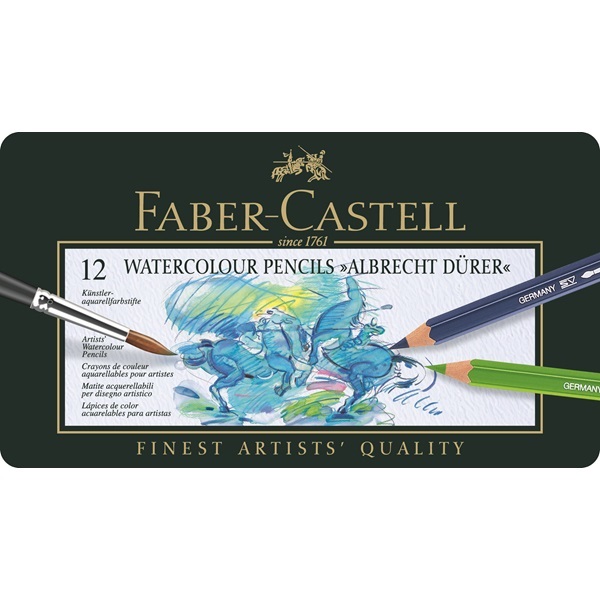 Faber-Castell Albrecht Dürer Matite Acquerellabili 12 pz - Astuccio in Metallo, Mina Idrosolubile, Spessore 3,8 mm