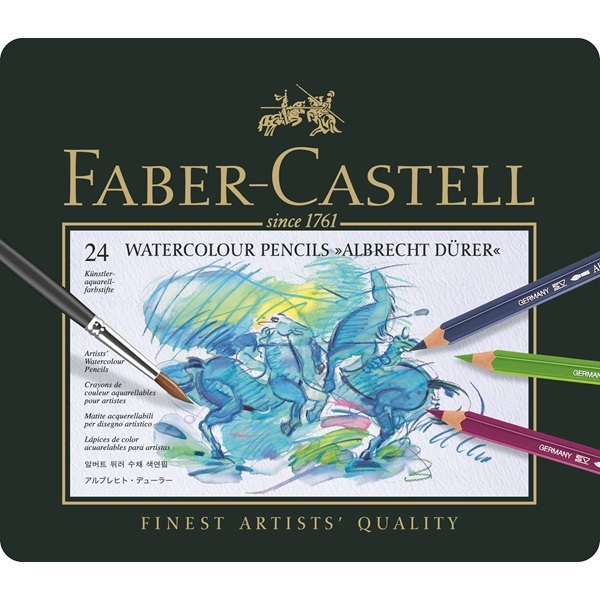 Faber-Castell Albrecht Dürer Matite Acquerellabili 24 pz - Mina da 3,8 mm, Pigmenti Pregiati in Custodia di Metallo