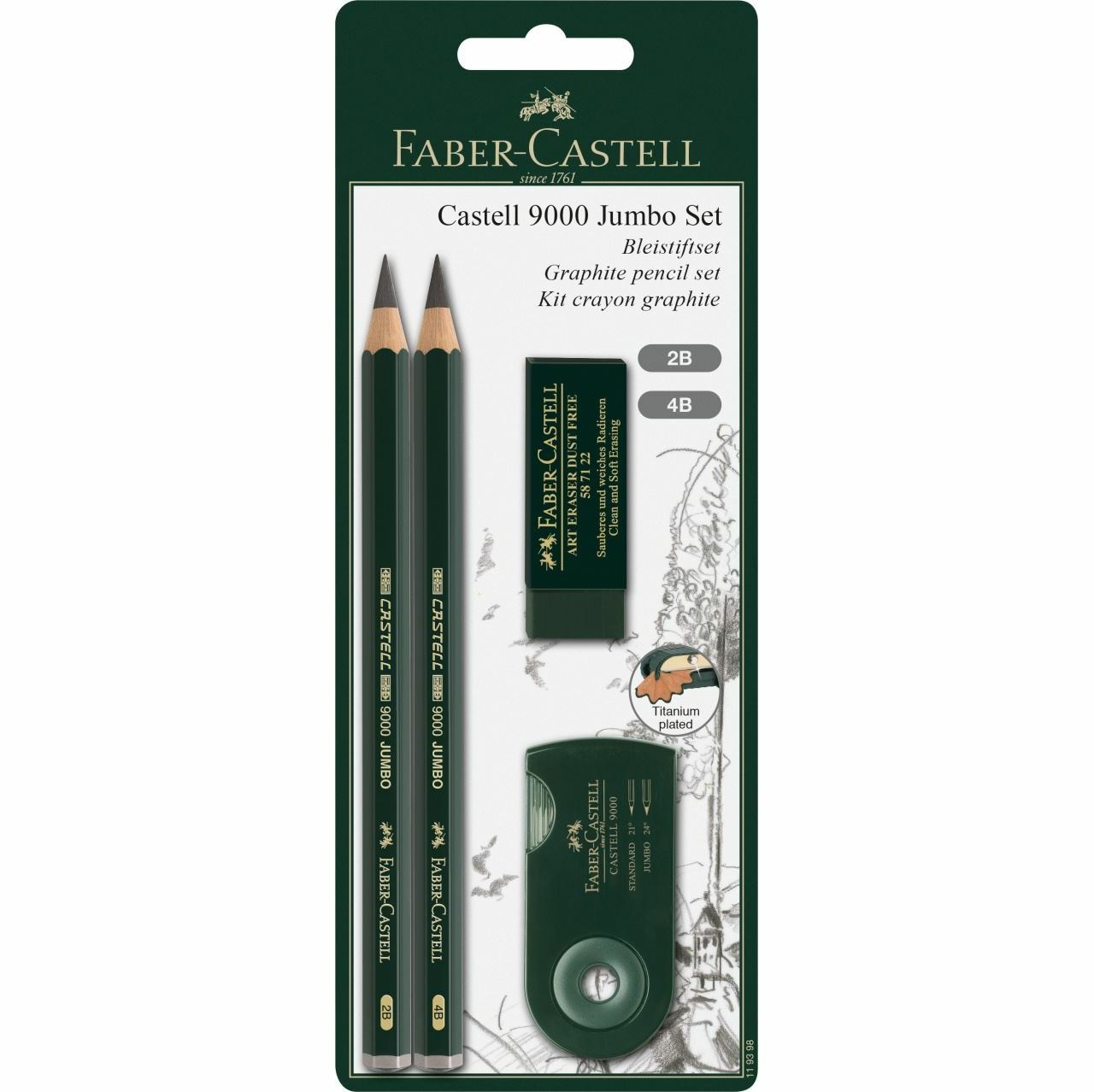 Faber-Castell Castell 9000 Matite in Grafite Extra Spessa 2 Pz per Disegni e Scrittura