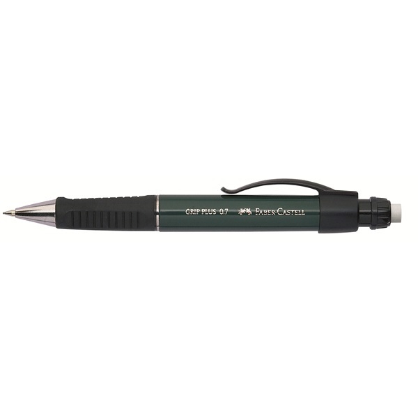 Faber-Castell Portamine Grip Plus 0,7 mm Verde Metallizzato - Impugnatura Ergonomica in Gomma, Puntale Rientrante, Gomma Extra Large