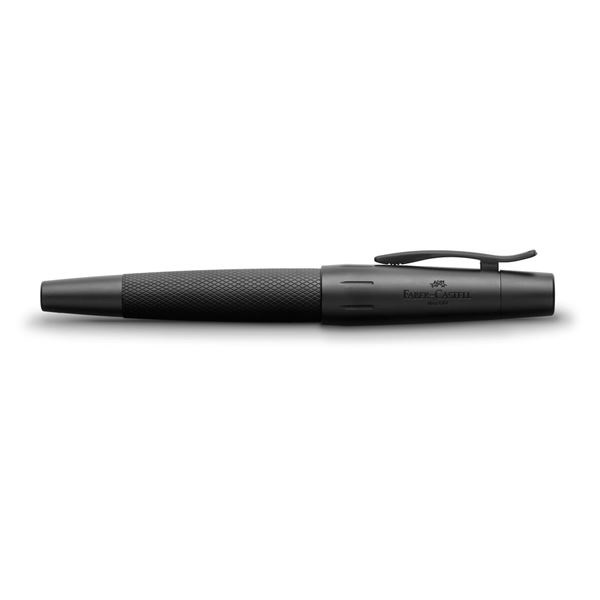 Faber-Castell 148625 Roller E-Motion Pure Black - Penna roller con albero in alluminio anodizzato, motivo guilloché e tappo in metallo cromato