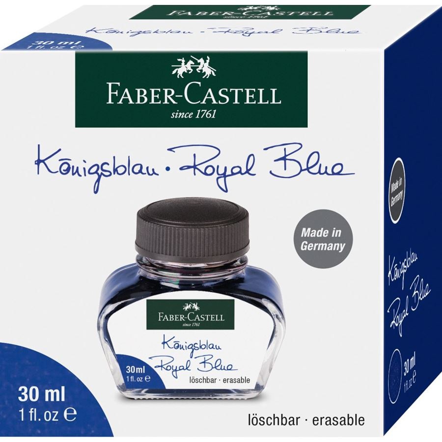 Faber-Castell Inchiostro Blu Royal per Stilografica - Boccetta di Vetro da 30 ml, Cancellabile e Lavabile