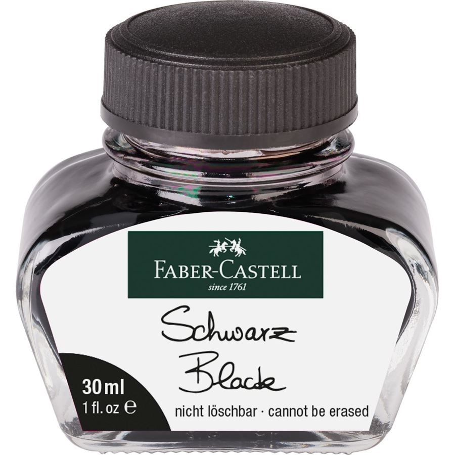 Faber-Castell Inchiostro Nero per Stilografica - Boccetta di Vetro da 30 ml, Cancellabile e Compatibile con Convertitori