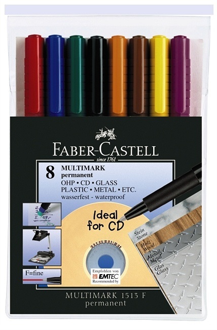 Faber-Castell 151309 Marcatore Permanente Multimark 0,6mm con Gomma - Confezione da 8 Colori