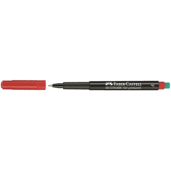 Faber-Castell Multimark Pennarello Permanente Rosso con Gomma - Punta Fine 0,6 mm - Conf. 10 Pezzi