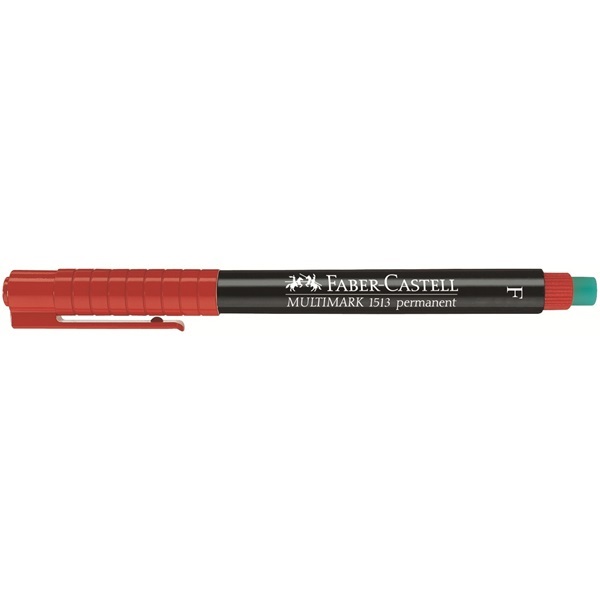 Faber-Castell Multimark Pennarello Permanente Rosso con Gomma - Punta Fine 0,6 mm - Conf. 10 Pezzi