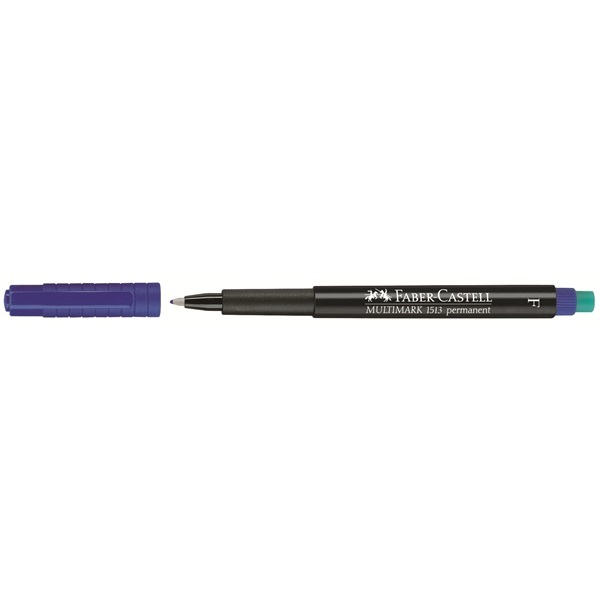 Faber-Castell Multimark F Pennarello Permanente Blu Punta Fine 0,6 mm con Gomma - Confezione da 10 Pezzi
