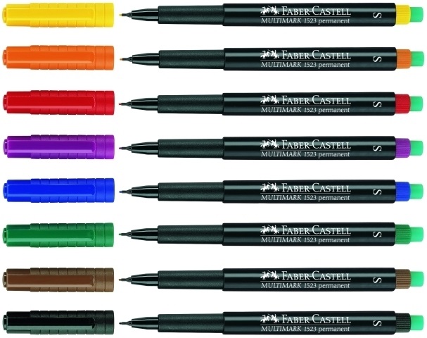 Faber-Castell MULTIMARK Marcatore Permanente 4 Colori (Nero, Blu, Rosso, Verde) con Punta 0,4 mm e Gomma Integrata