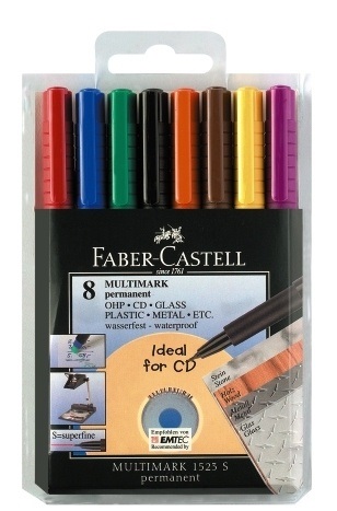 Faber-Castell 152309 Marcatore Permanente con Punta Superfine 0.4 mm e Astuccio da 8 Colori con Gomma Integrata