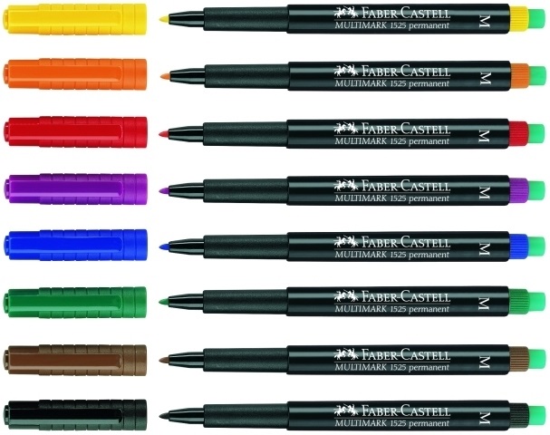 Faber-Castell 152504 Pennarello Multimark Permanente con Punta Media 1,0mm - Confezione da 4 Colori (Rosso, Blu, Verde, Nero) con Gomma sul Retro