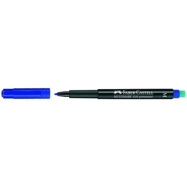 Faber-Castell Multimark 1525 M Marcatore Permanente Blu 1,0 mm con Gommino - Confezione da 10 Pezzi