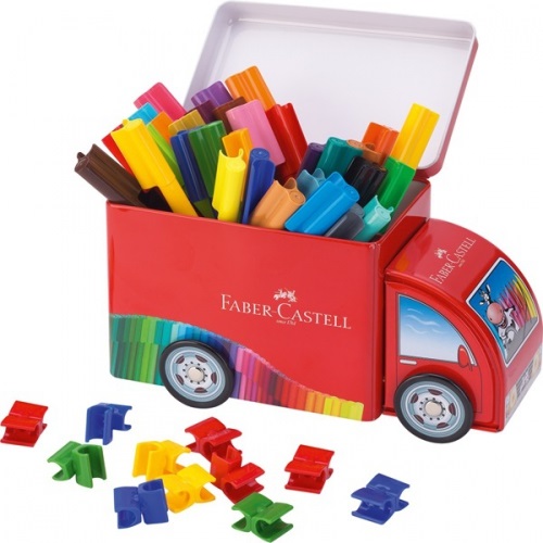 Faber-Castell 155533 Pennarelli Connector - Set da 33 pz con Camioncino di Latta e Clip di Collegamento - Atossici e Lavabili