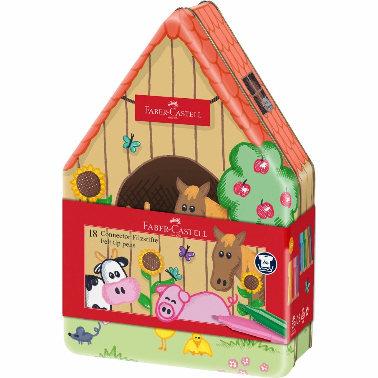 Faber-Castell Pennarelli Connector Fattoria - 18 Pennarelli a Feltro Colorati con Cappuccio a Clip
