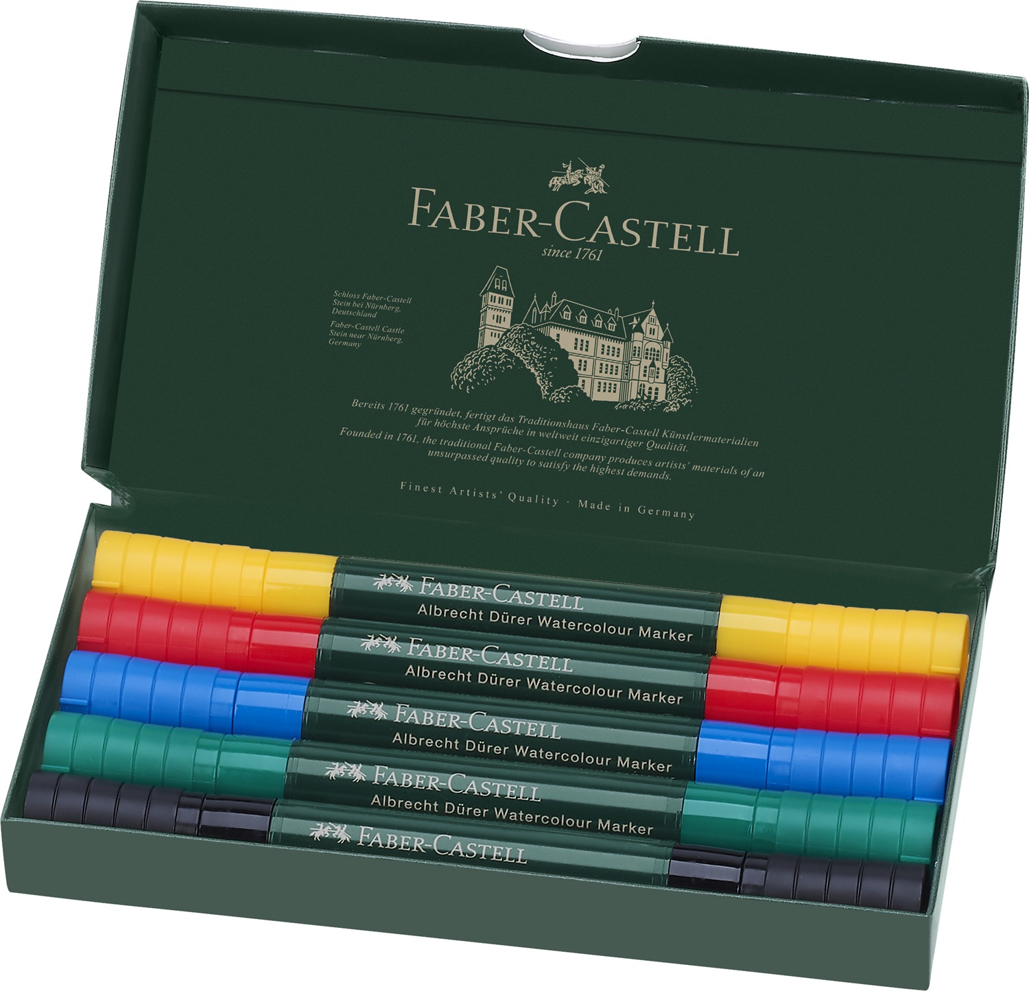Faber-Castell 160305 Marker Acquerellabili Albrecht Dürer - Confezione da 5 con Doppia Punta e Inchiostro a Base d'Acqua