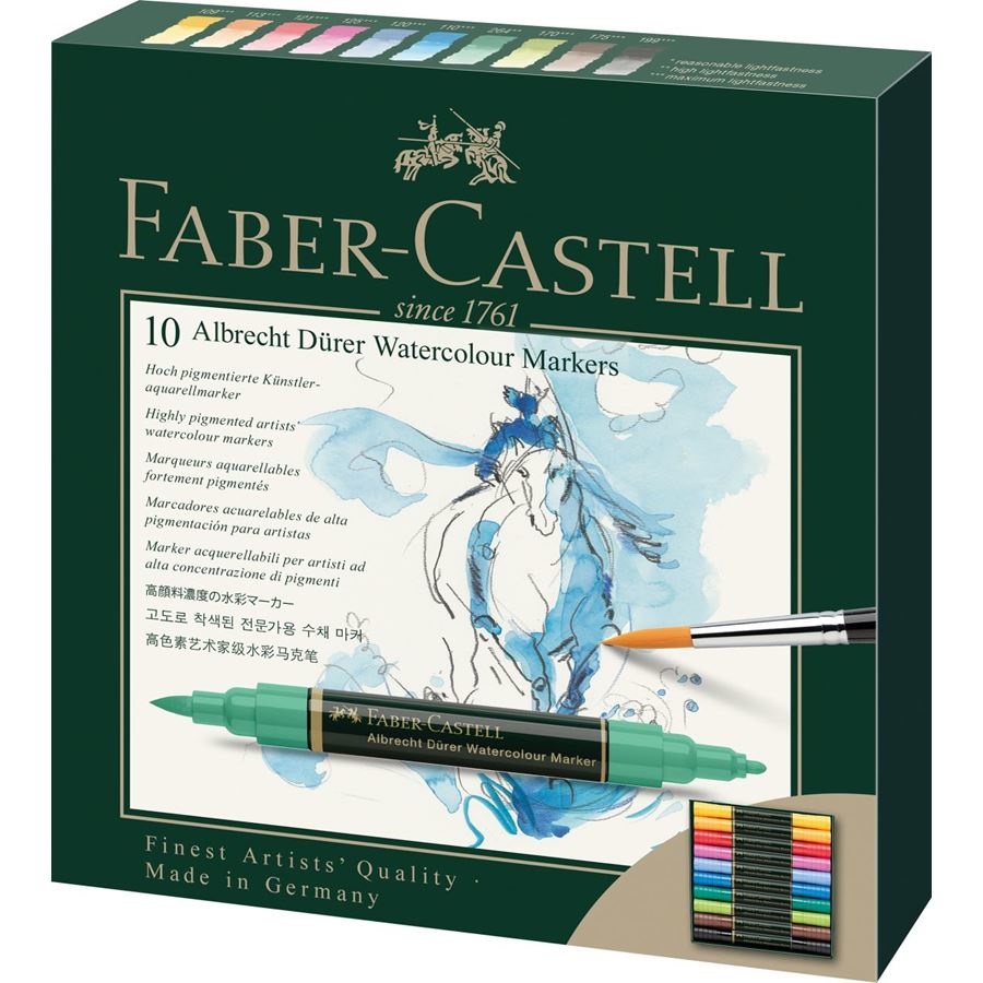 Faber-Castell Albrecht Dürer Marker Acquerellabili, Confezione da 10 pz, Doppia Punta, Inchiostro a Base d'Acqua