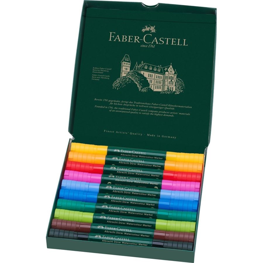 Faber-Castell Albrecht Dürer Marker Acquerellabili, Confezione da 10 pz, Doppia Punta, Inchiostro a Base d'Acqua