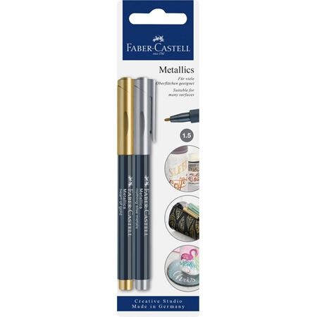 Faber-Castell 160796 Pennarello Metallizzato Set da 2 - Punta in Fibra 1,5 mm, Effetto Oro e Argento, Adatto a Carta e Superfici Diverse