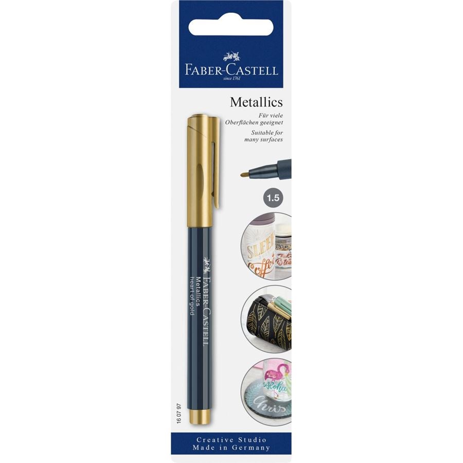 Faber-Castell 160797 Pennarello Metallics Heart of Gold - Punta Fibra 1,5 mm, Colore Oro, Adatto a Diverse Superfici