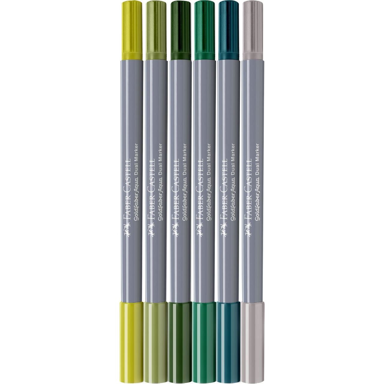 Faber-Castell Goldfaber Aqua Dual Marker - Set di 6 Pennarelli Jungle con Punta a Pennello e Punta Fineliner, Inchiostro a Base d'Acqua