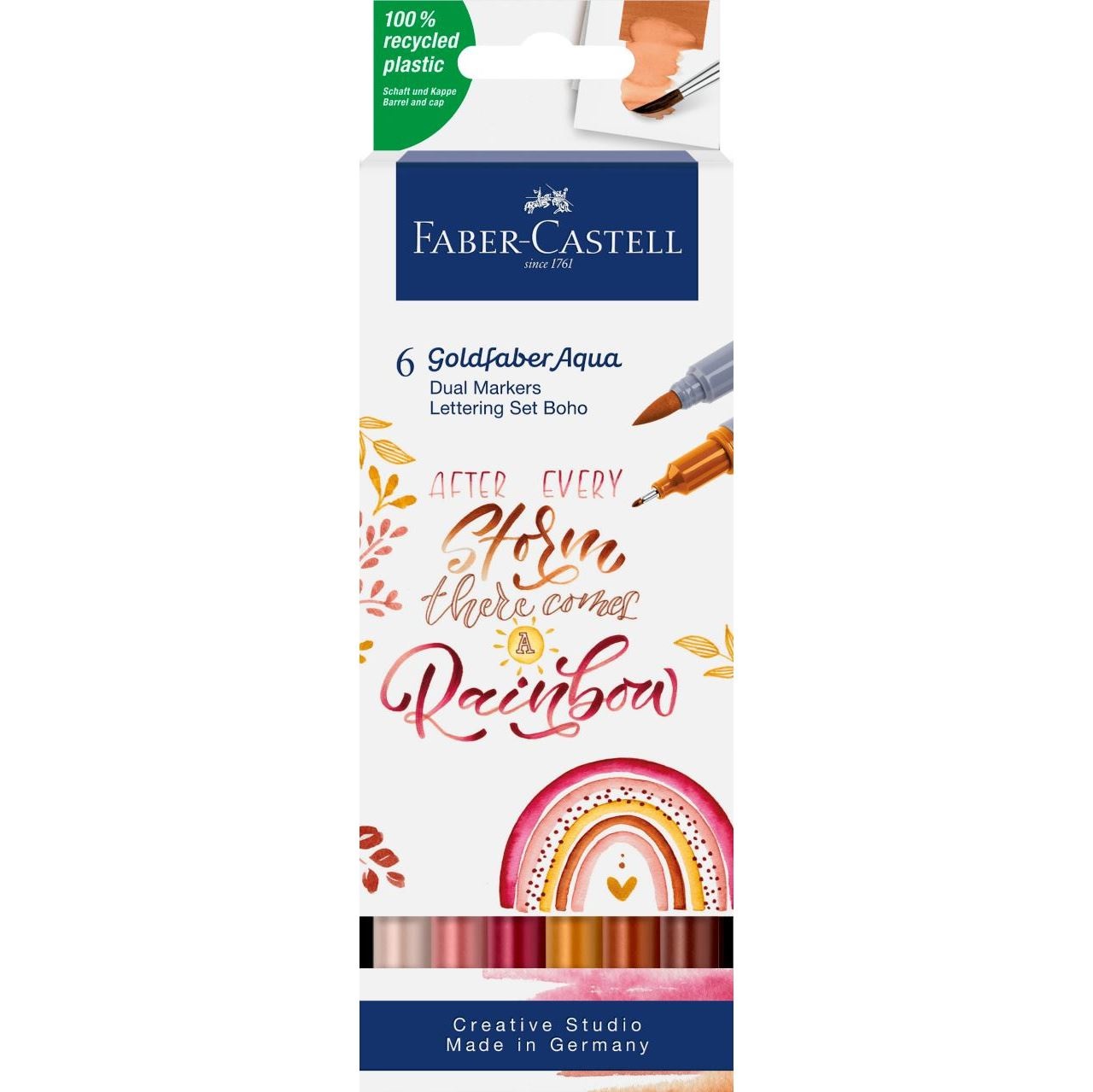 Faber-Castell 164518 Pennarello Goldfaber Aqua Dual - Confezione da 6, Punta a Pennello e Punta Fineliner, Colori Boho, Inchiostro a Base d'Acqua