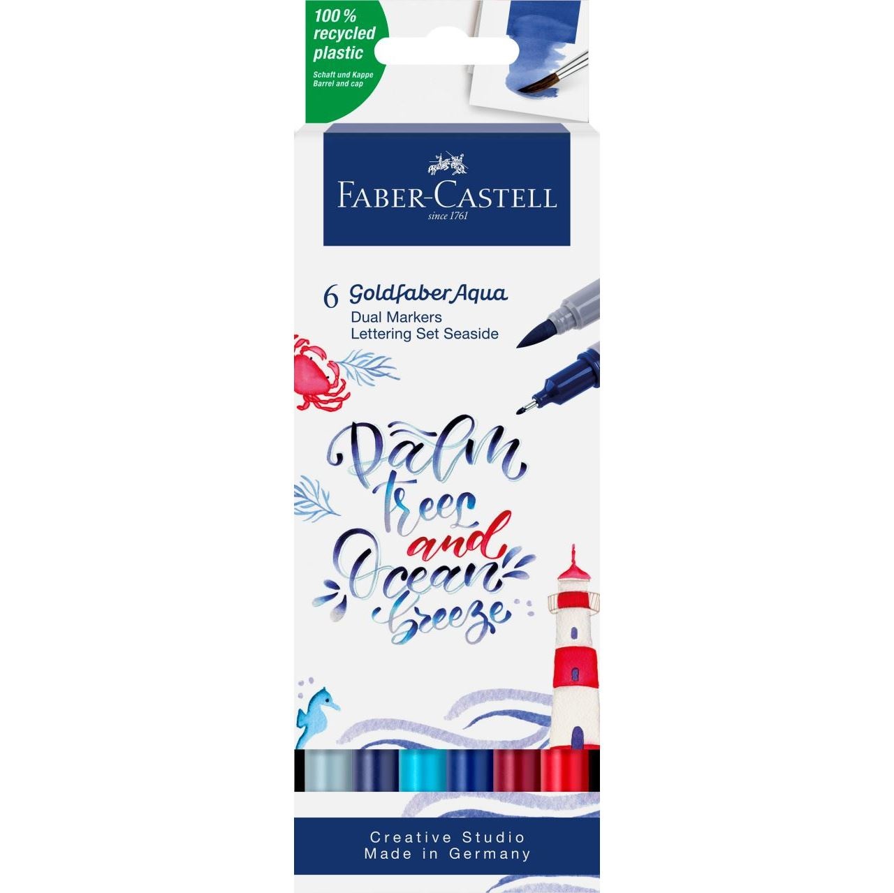 Faber-Castell Goldfaber Aqua Dual Marker - Set da 6 Marcatori Multicolore con Punta Fine e Punta Pennello, Inchiostro a Base d'Acqua