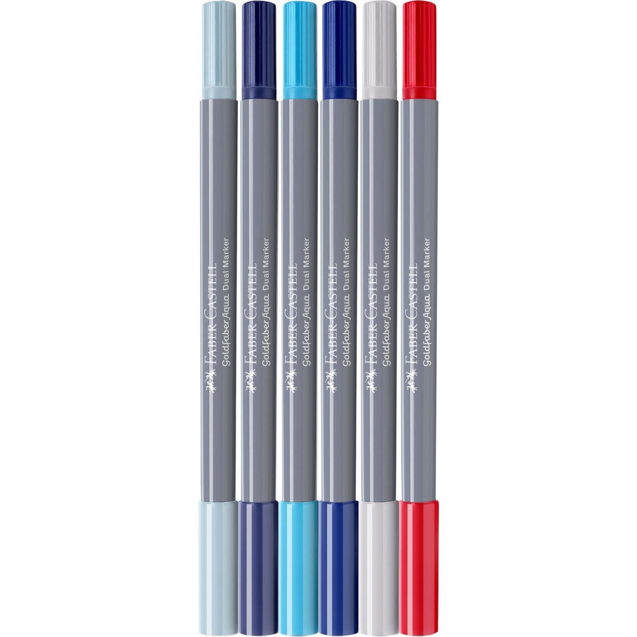 Faber-Castell Goldfaber Aqua Dual Marker - Set da 6 Marcatori Multicolore con Punta Fine e Punta Pennello, Inchiostro a Base d'Acqua