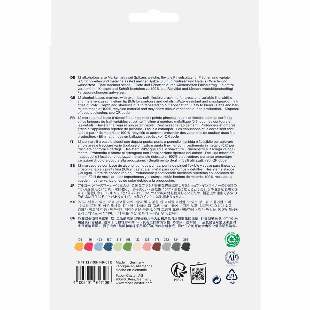 Faber-Castell Set 12 Sketch Marker Goldfaber - Pennarelli a base alcolica con punta a pennello e fineliner